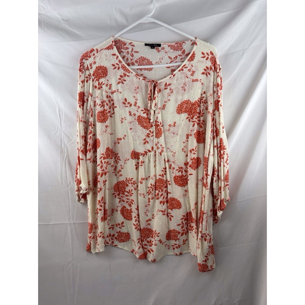 PAPERMOON Women's Off White Floral Babydoll Floral  Flowy Top Plus Size 2X